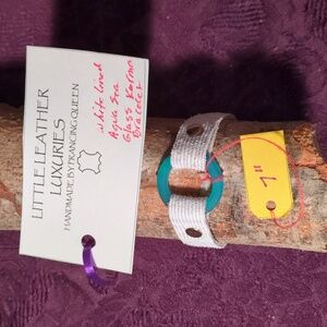 NEW! Handmade Genuine Leather Karma Circle Bracelet Aqua Sea Glass Gold